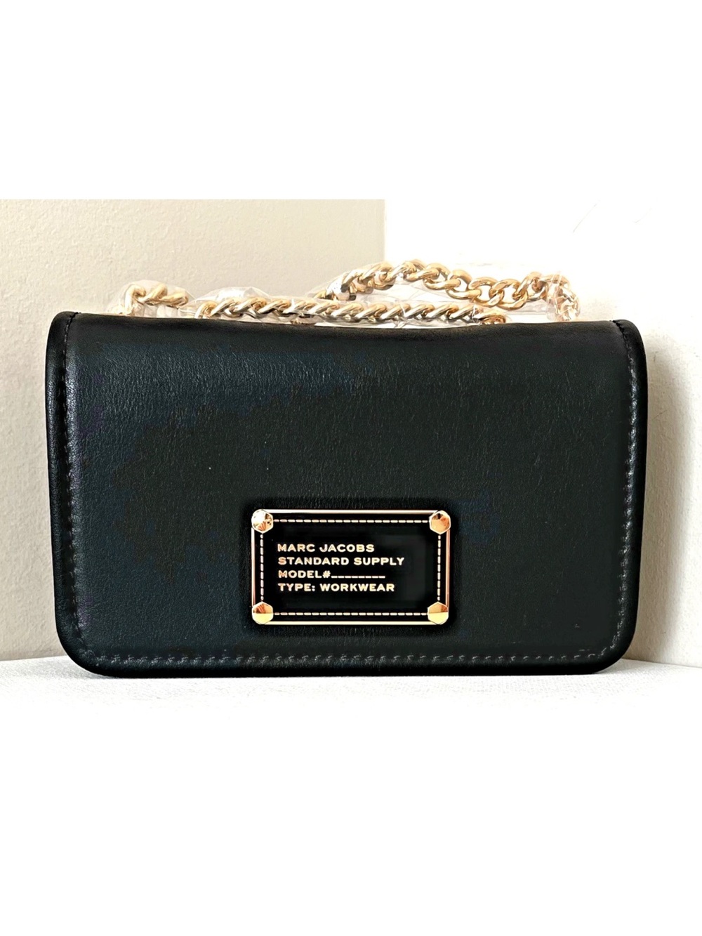 New Marc Jacobs Mini Flap Crossbody bag Smooth Leather Black with Gold Chain